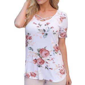 White Floral Crisscross Front Blouse